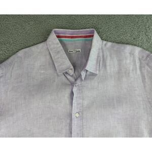 Mario Romano Linen Casual Button Down Shirt Men XL Flip Cuff Purple Made In Ital